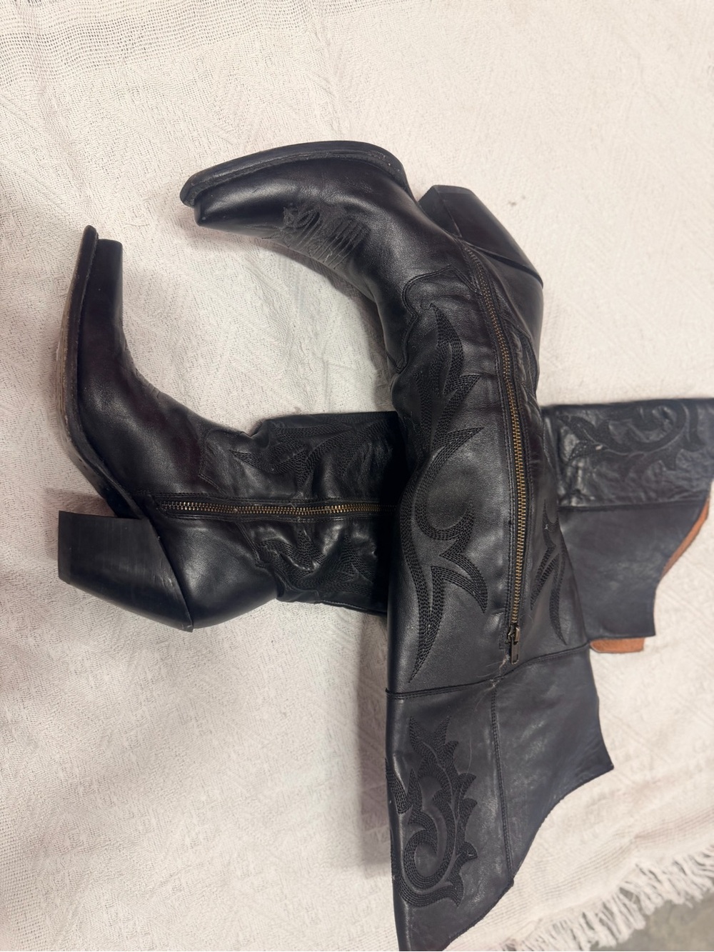 Dan Post Black Leather Western Zip Knee Boots